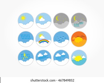 set of weather sign in flat circle design