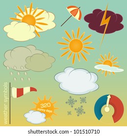 Set of Weather symbols and icons in retro style - vector illustration