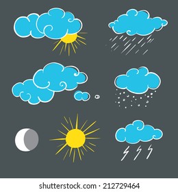 Set of weather symbols sketch. Vector illustration of weather icons