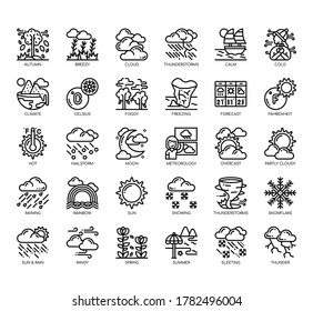 Set of weather thin line and pixel perfect icons for any web and app project. 