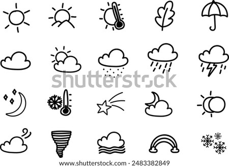 Set of weather of today doodle hand drawn vector illustrations	