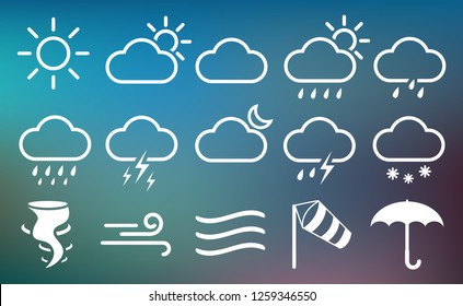 Set of weather vector line icons. Contains symbols of the sun, clouds, rainbow, snowflakes, wind, moon and so on. Flat Weather Icons – stock vector
