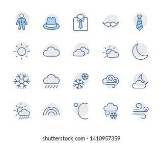 Set of Weather vector line icons. Contains symbols of the sun, clouds, snowflakes, wind, rainbow, moon and much more. Editable Stroke. 32x32 pixels.