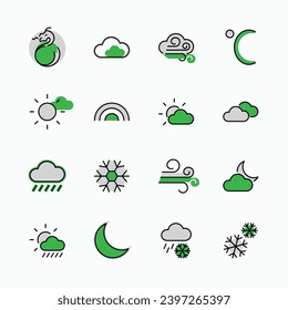 Set of Weather vector line icons. Contains symbols of the sun, clouds, snowflakes, wind, rainbow, moon and much more. Editable Stroke. 32x32 pixels.