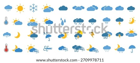 set of weather web icons in line style weather clouds