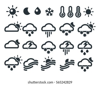 Set of weather widget icons. Meteorology concept. Vector Illustration.