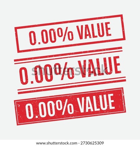 Set of weathered red rubber stamps featuring zero percent value text for financial loss concepts