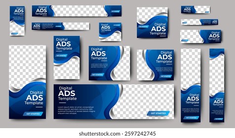Set of web ads template design. Modern gradient blue banner cover for website, social media, flyer, card. vector
