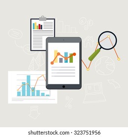 Set of web analytics information and development website statistic. Flat icons. Vector illustration.