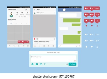 Set web applications and Icon for social network. Notification icons flat vector illustration EPS 10.