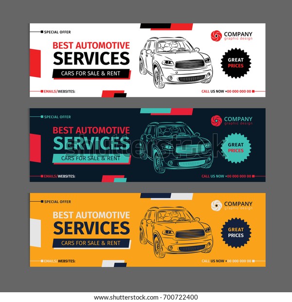A Set of web Automotive services banners\
collection layouts.