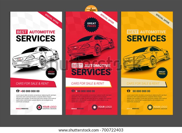 Set Web Automotive Services Banners Collection Stock Vector (Royalty