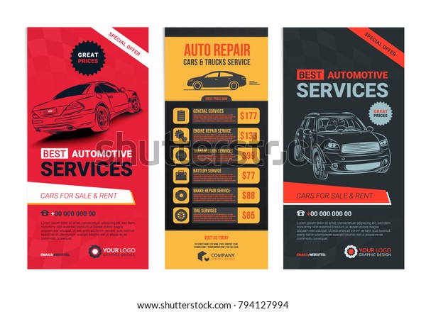 Set Web Automotive Services Banners Collection Stock Vector (Royalty