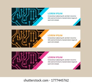 Conjunto de fondo de banner web. Diseño vectorial de plantilla moderno. la forma diagonal y el patrón eléctrico utilizan un color brillante para el diseño de elementos. Azul, naranja y rosa. fondo blanco. 