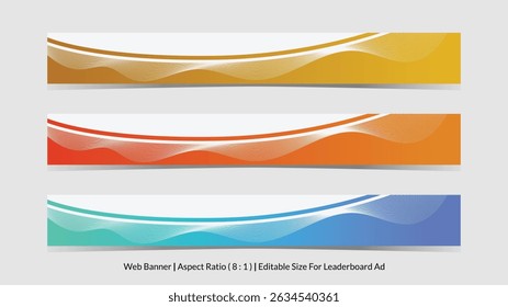 set of web banner for leaderboard ad with editable size and lined with wireframe abstract vector illustrations