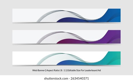 Conjunto de Anuncio de Web para anuncio de tabla de clasificación con tamaño editable y forrado con Ilustraciones vectoriales abstractas fluidas