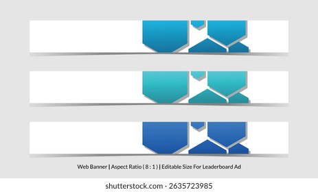 set of web banner for leaderboard ad with editable size and lined with hexagonal abstract vector illustrations
