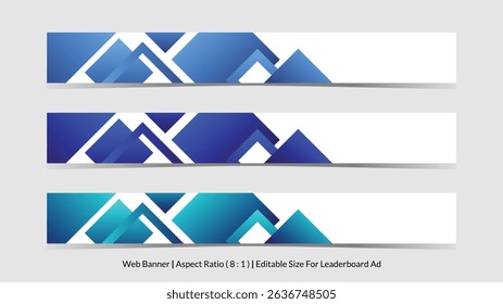 set of web banner for leaderboard ad with editable size and lined with rectangle gradient vector illustrations