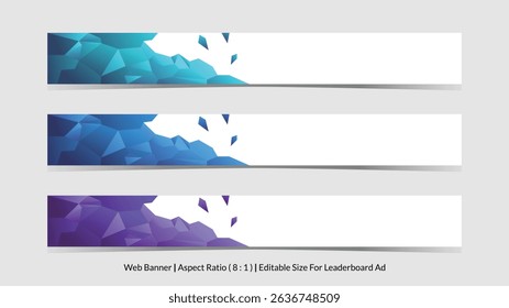 set of web banner for leaderboard ad with editable size and lined with abstract gradient vector illustrations