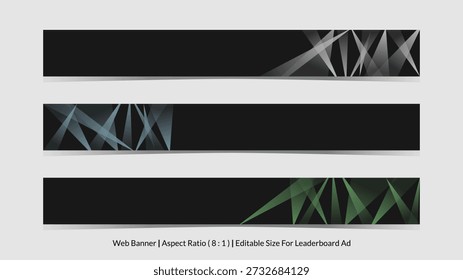 set of web banner for leaderboard ad with editable size and dark mode gradient vector illustrations