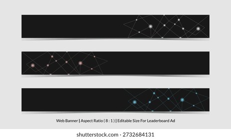 set of web banner for leaderboard ad with editable size and dark mode gradient vector illustrations