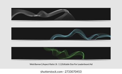 set of web banner for leaderboard ad with editable size and dark mode gradient vector illustrations