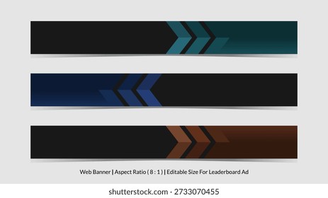 set of web banner for leaderboard ad with editable size and dark mode gradient vector illustrations