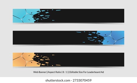 set of web banner for leaderboard ad with editable size and dark mode gradient vector illustrations