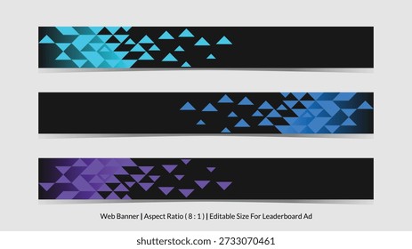 set of web banner for leaderboard ad with editable size and dark mode gradient vector illustrations