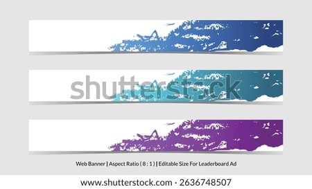 set of web banner for leaderboard ad with editable size and lined with abstract brush gradient vector illustrations