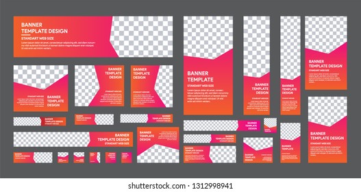 set of web banner of standard size with a place for photos. Vertical, horizontal and square template with white and orange gradation color