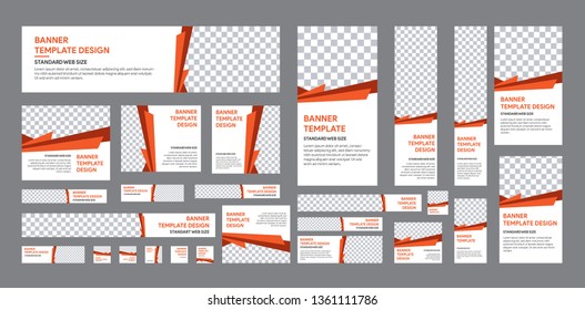 set of web banner of standard size with a place for photos. Vertical, horizontal and square template with white, grey, black and orange color