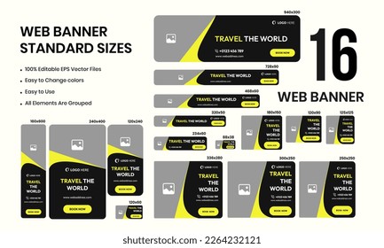 Set of web banner template design for social media posts, trave and tour booking system web banner design, vector eps file