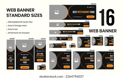 Set of web banner template design for social media posts, restaurant food offer banner, vector eps 10 file