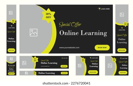 Set of web banner template design for social media posts, standard web sizes banner, online learning banner design, vector eps 10 file format