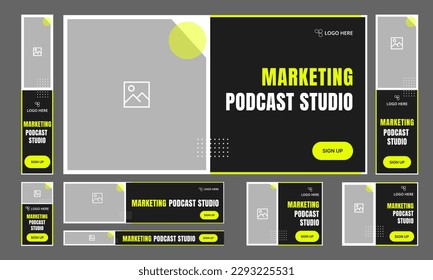 Set of web banner template design for social media posts, marketing podcast creative web banner template, fully editable vector eps 10 file format