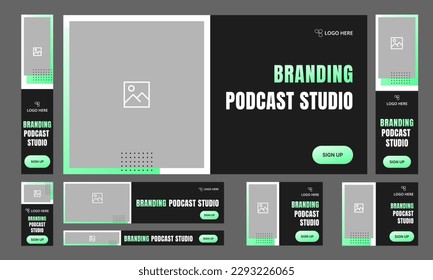 Set of web banner template design for social media posts, podcast web banner template, editable vector eps 10 file format