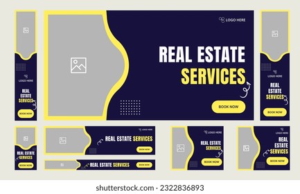 Set of web banner template design for social media posts, developer interior and exterior banner design, customizable vector eps 10 file format