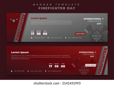 Set of web banner template for firefighter day in red and gray background