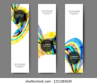 Set of web banner templates with abstract lines and waves