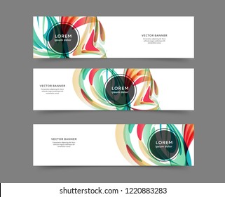 Set of web banner templates with abstract lines and waves