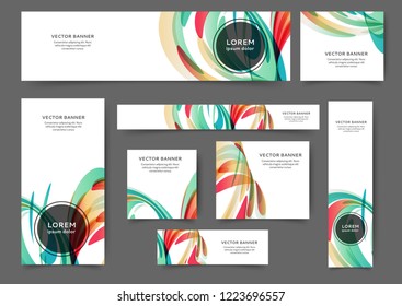 Set of web banner templates with abstract lines and waves. Different sizes