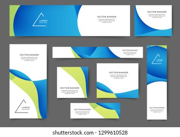 Set of web banner templates with abstract lines and waves. Different sizes