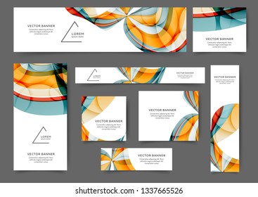 Set of web banner templates with abstract lines and waves. Different sizes
