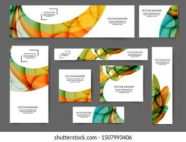 Set of web banner templates with abstract lines and waves. Different sizes