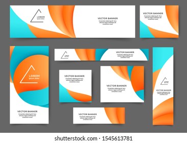 Set of web banner templates with abstract lines and waves. Different sizes