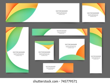 Set of web banner templates with abstract lines and waves. Different sizes