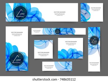 Set of web banner templates with abstract lines and waves. Different sizes