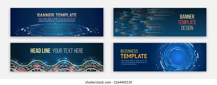 Set of web banner templates, information protection, big data. Scientific and technical concept. Modern banner in hi-tech style.
