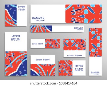 Set of web banner templates for site or blog with geometric abstract shapes. Different sizes. Corporate flat identity mock-up template for your design. Vector collection